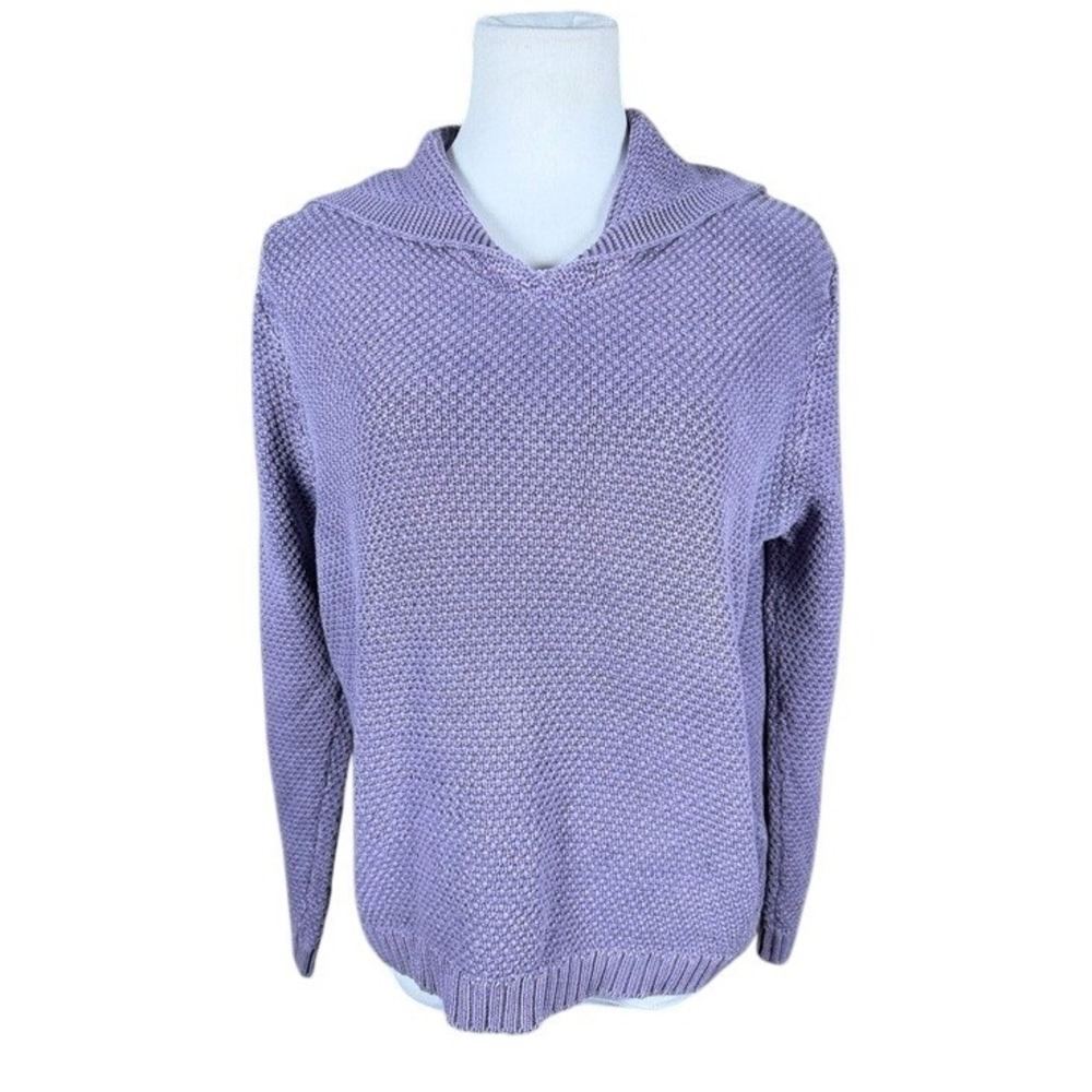 Orvis Womens Lavender Purple 100% Cotton Textured Knit Sailor Collar Sweater L